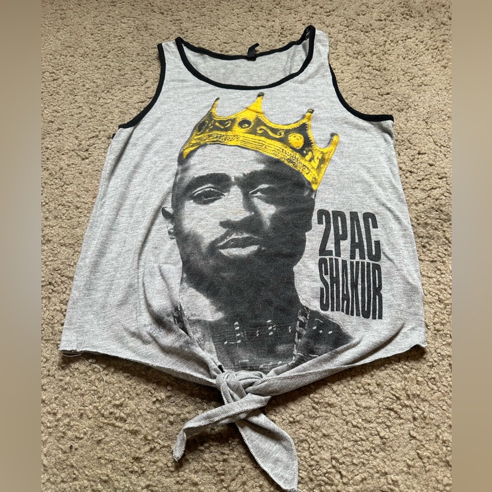 TUPAC 2PAC SHAKUR Tank Top w/Music Mogul Front /Gray w/black /yellow SMALL Blend